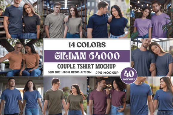 Download Gildan 64000 Couple Tshirt Mockup Bundle - Tshirt mockup bundle Collection