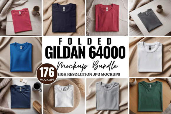 Download Gildan 64000 Folded Tshirt Mockup Bundle - Tshirt mockup bundle Collection